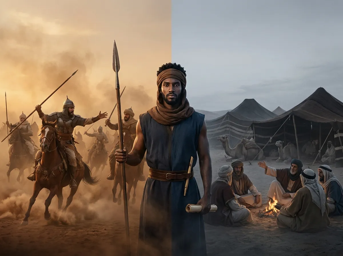 عنترة بن شداد بين مخيم السلم واصطدام الخيل — يا ابن زبيبة أم يا ابن الأطايب